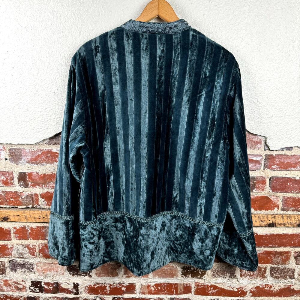 Vintage Sportsgirl Jacket Size XL Blue Velvet Patchwork Button Up Floral Artsy - Picture 5 of 6